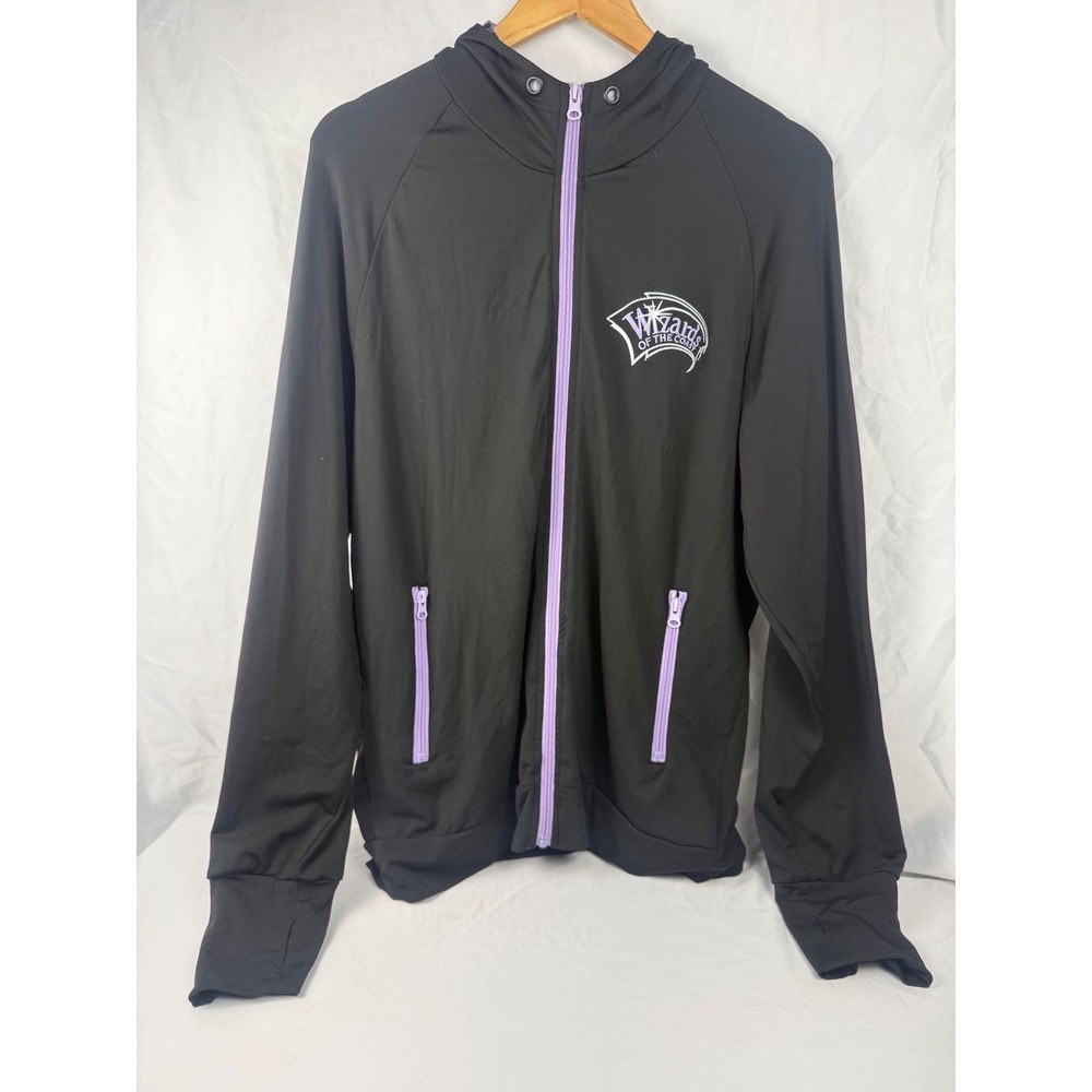 Rare Wizards of the Coast Full Zip Hoodie Black Lavender Logo Gaming Jacket S